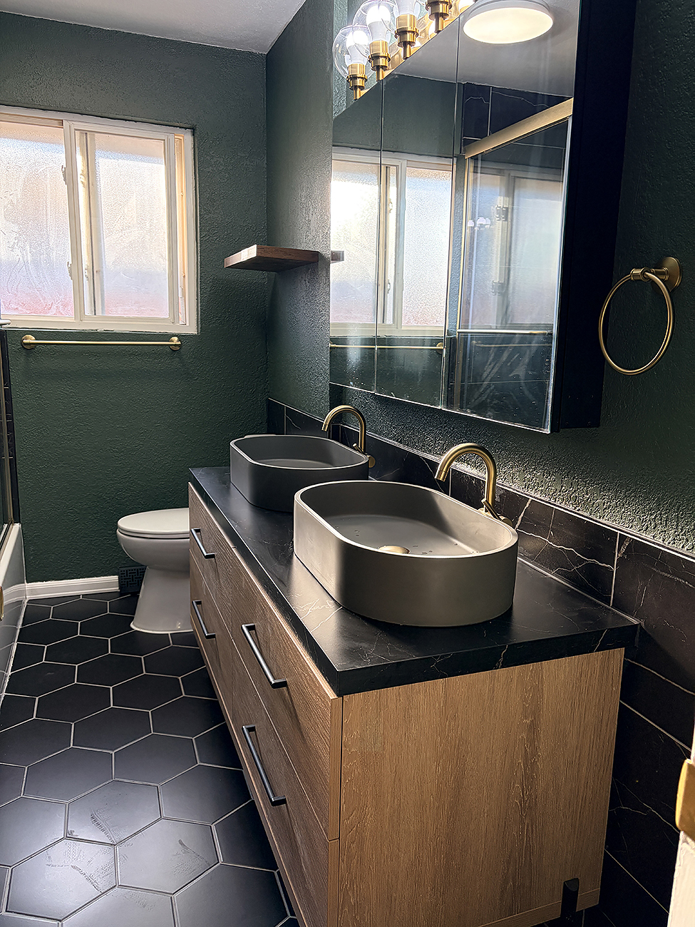 Bathroom remodel in Wesminster CO with walk in shower, tile walls and new vanity